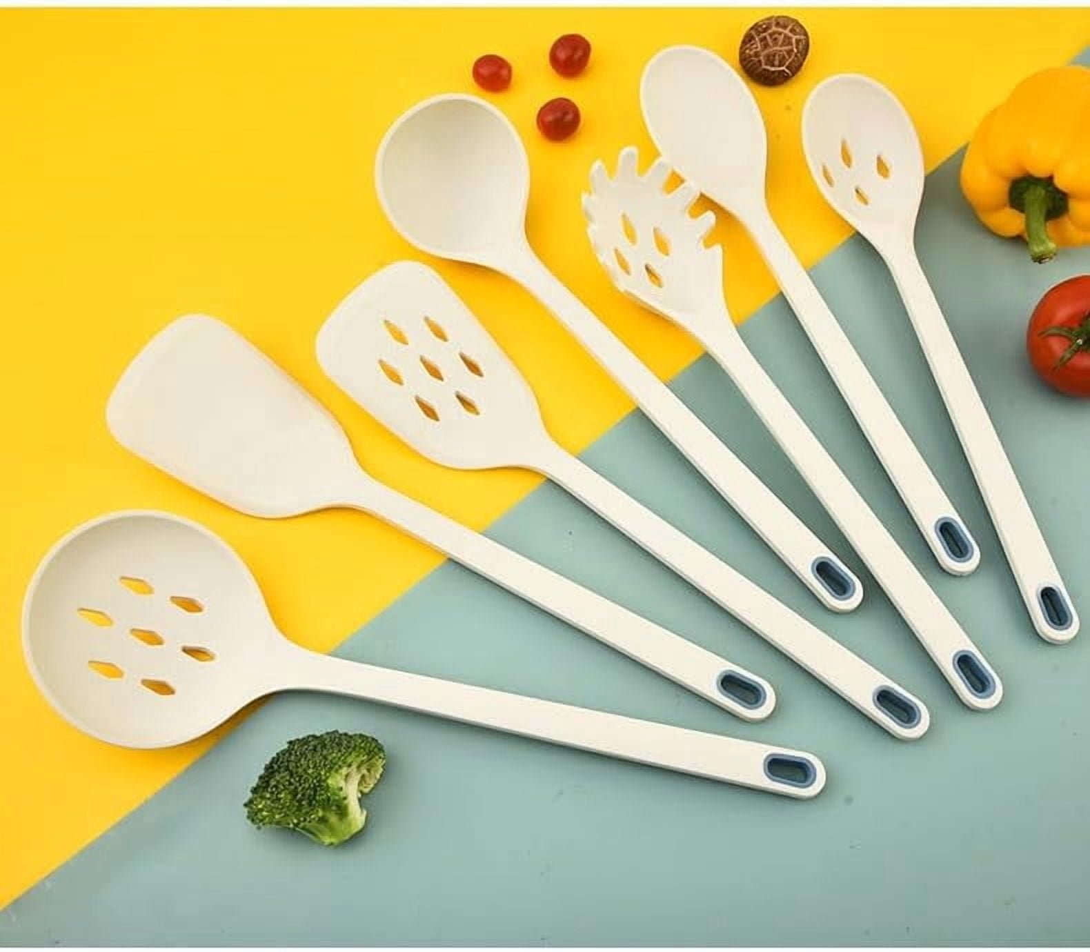 KSEDANLO 7" Long Silicone Cooking Utensils Set, One-Piece Style Spatula Spoons for Nonstick Cookware, Milk White