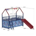 thumbnail image 4 of Bellemave Twin Loft Bed with Slide, Metal Junior House Bed with Curtain Set, Low Loft Beds Frame with Pennant Banner Flag and Star Stickers（Blue+Red）, 4 of 9