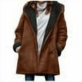 thumbnail image 6 of FNFYFH Women Plus Size Horn Button Coat Long Sleeve Fleece Hooded Jacket Winter Warm FLeece Lined Jackets Classic Fit Parka Coat with Pockets, 6 of 7