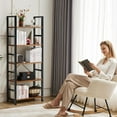 thumbnail image 3 of 5 Tier Wooden Bookshelf Storage Shelves Organizer Retro Bookshelf Plant Display Shelf for Living Room Home Office Balcony - Rust Brown, 3 of 11