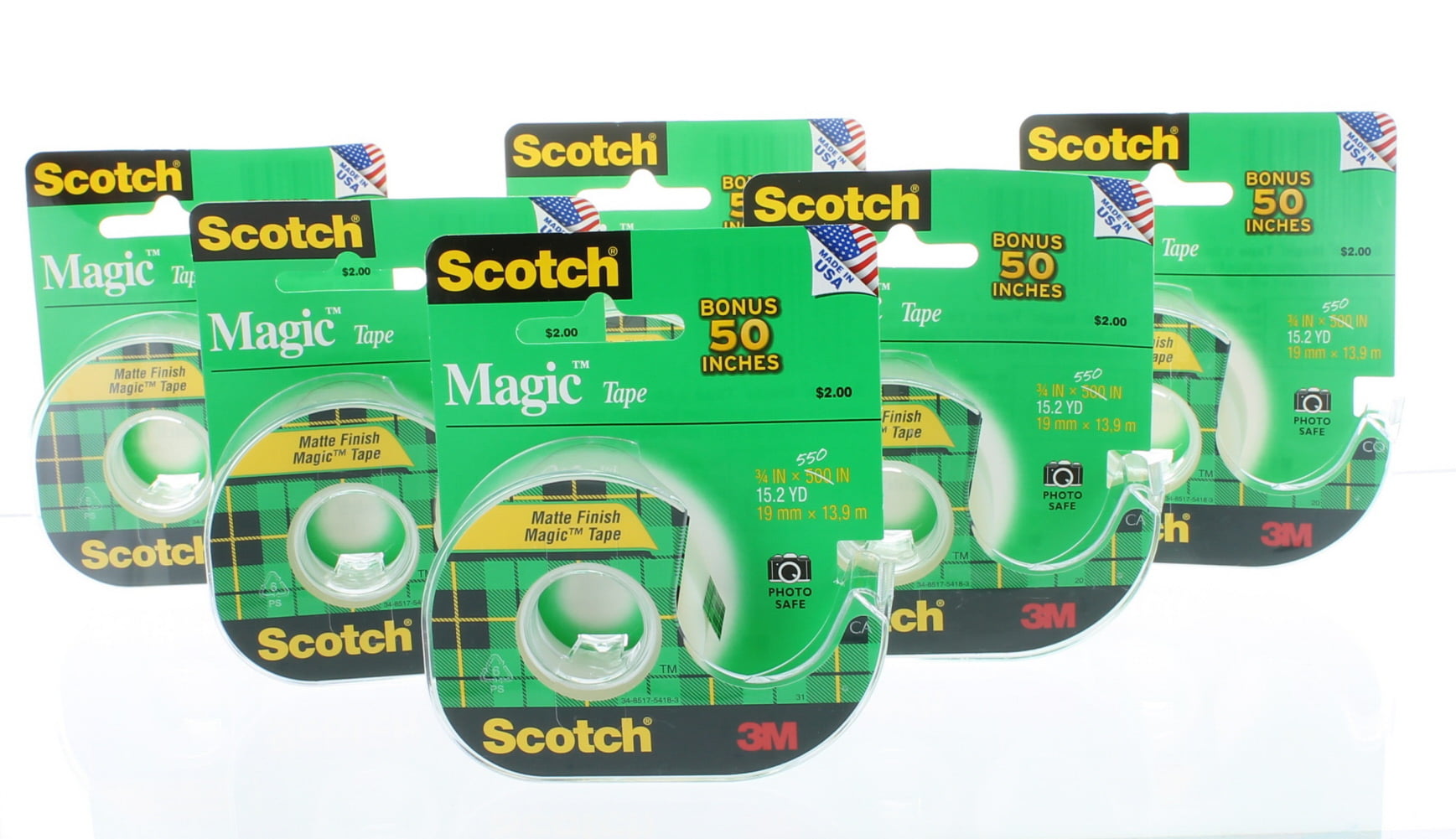 4 Packs 12 Bonus Size Rolls Scotch Magic Tape With Dispenser 3/4" x 450" Matte 