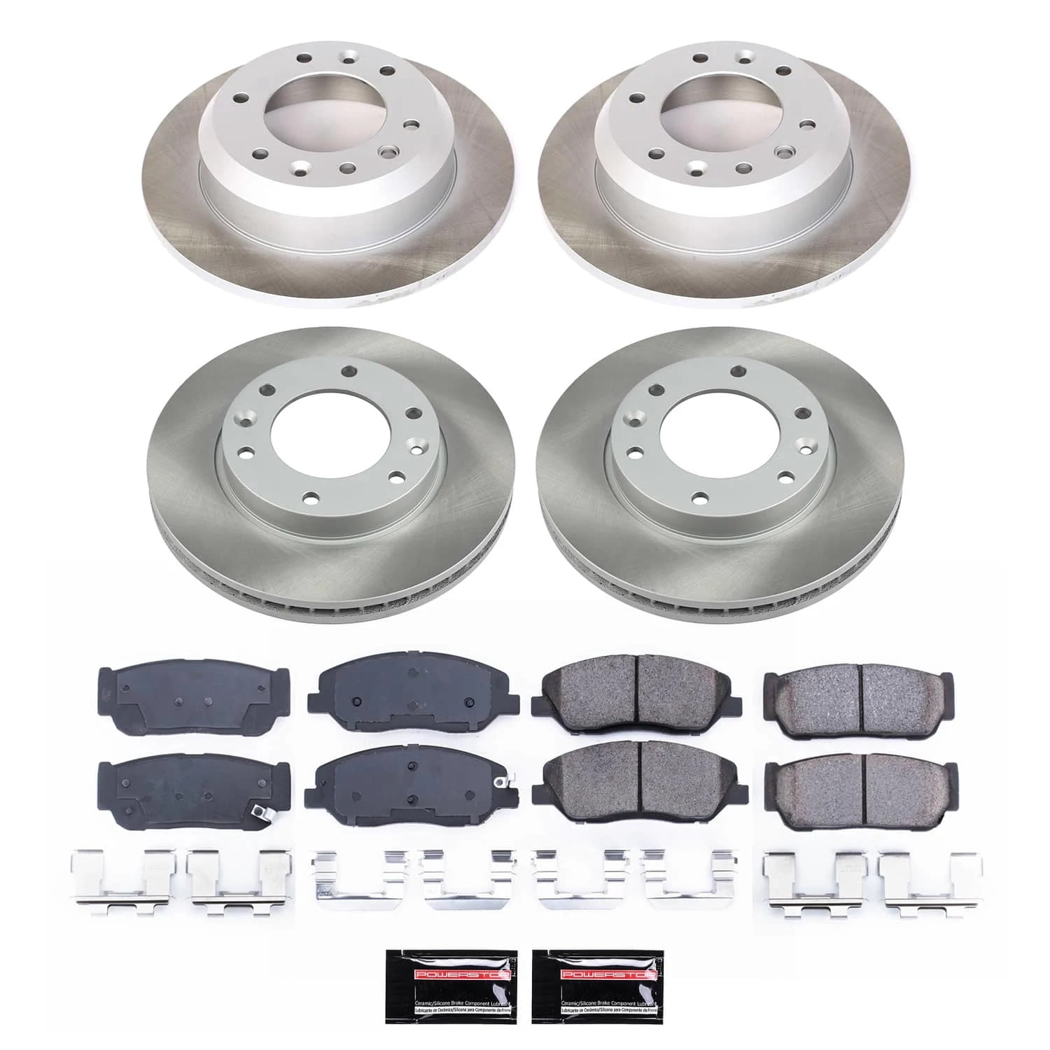 PowerStop Front and Rear Semi-Coated Rotor and Low-Dust Ceramic Brake Pad Kit SC5832