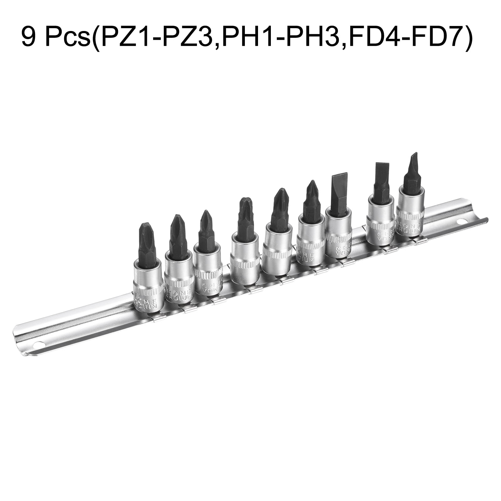 Uxcell 9pcs Hex Bit Socket Set 1/4" Square Drive PZ1-PZ3,PH1-PH3,FD4-FD7 Pozi Phillips Slotted Extension Impact Bit Power Nut Driver Set S2 & CR-V Steel Socket Ratchet Wrench Bits, Silver Black