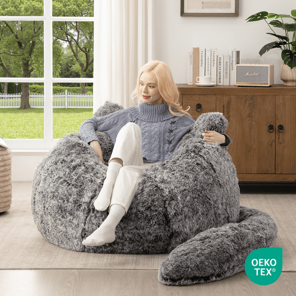 Ebenchico 3.6ft Cat Shaped Bean Bag Chair for Adults Teens Kids, Giant Faux Fur Plush Beanbag Chairs with Filler, Black