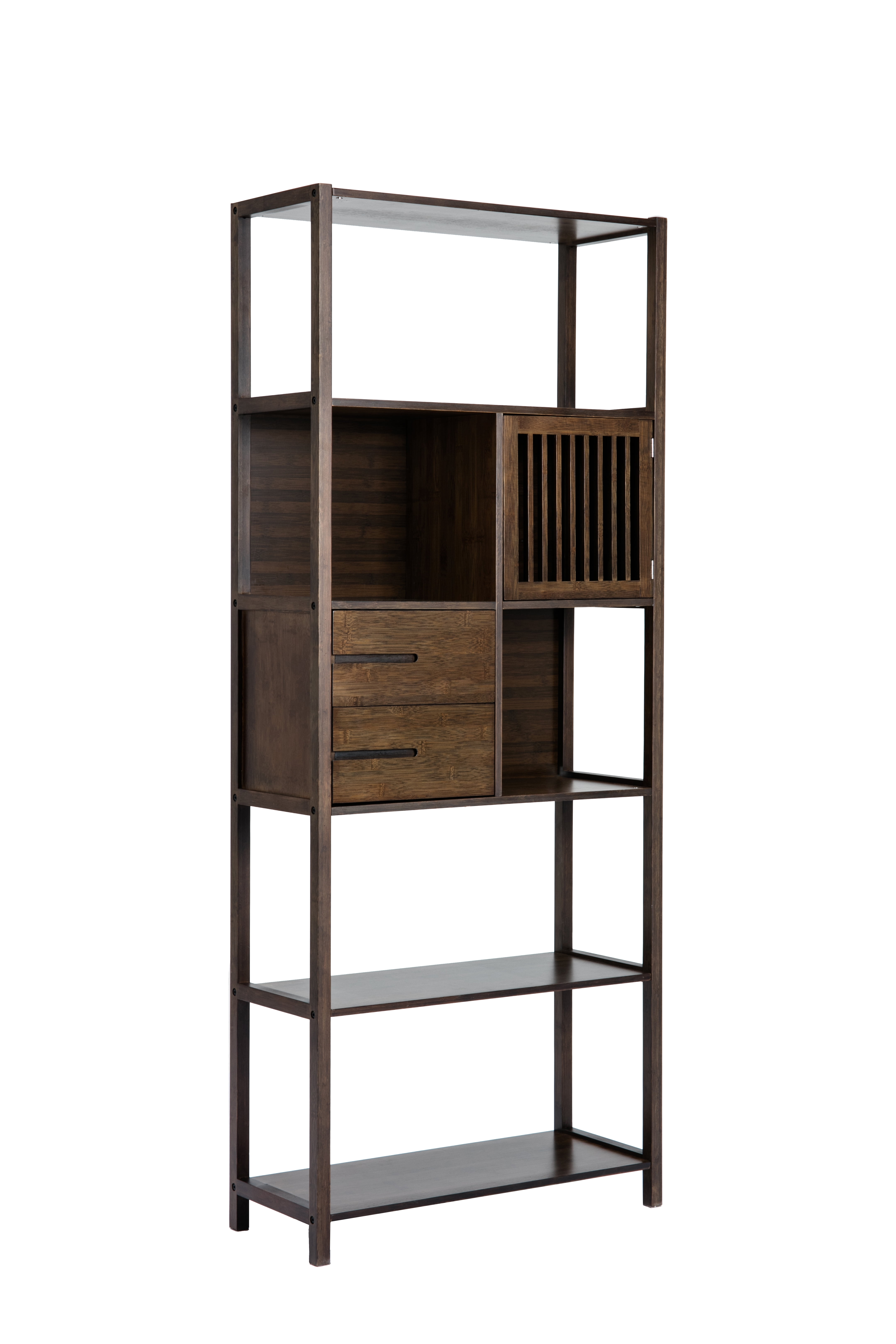 Selma Bamboo Bookcase - Right Facing Spindle Cabinet, Cappuccino ...