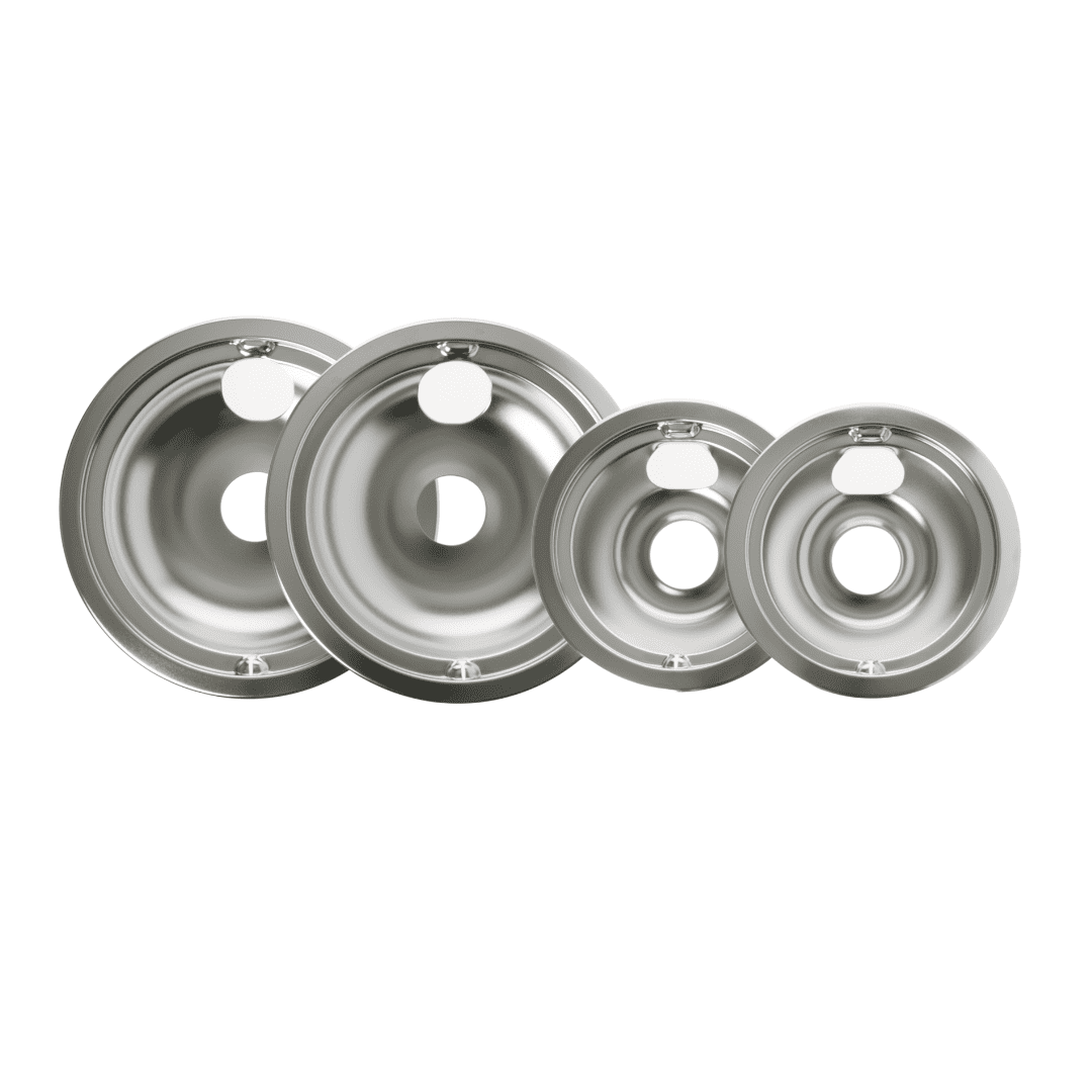 GE Appliances Drip Pans, Chrome, Stainless Steel, for Electric Ranges, 4-Pack