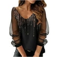 thumbnail image 2 of Babysbule Hauts pour Femmes en Liquidation Femmes Imprimé en Maille Manches Longues Blouse à Col en V Chandail Tunique Hauts Chemise, 2 of 5