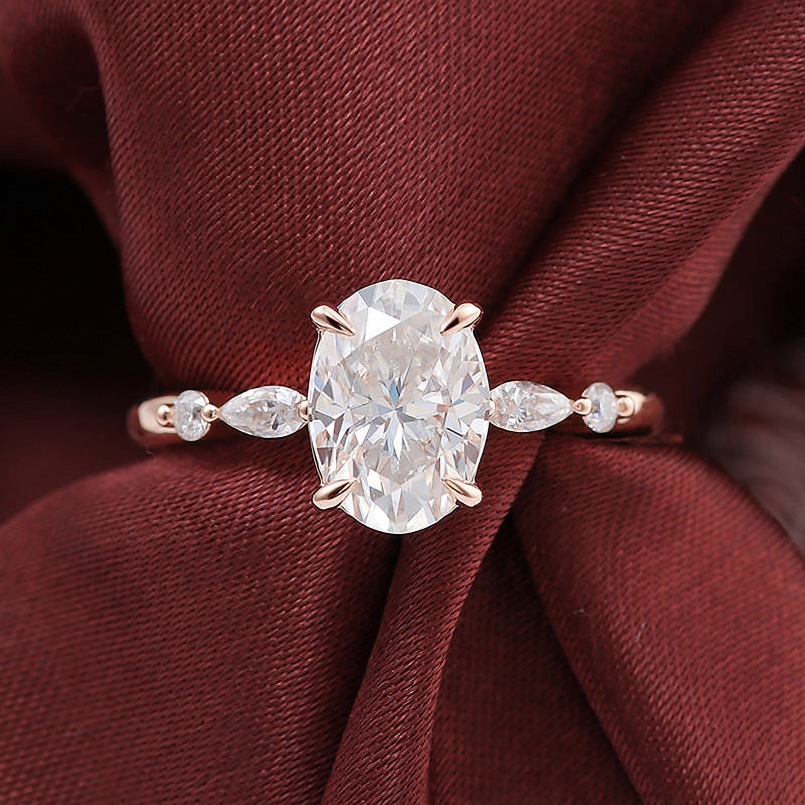Cora Jewellery 1.5TCW Dainty Oval Moissanite Engagement Ring For Women, 14K Rose Gold