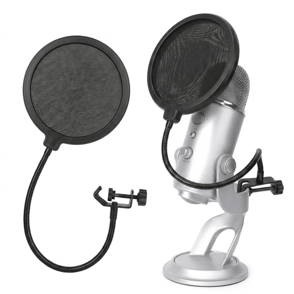 ROSEXIXI Dual Layer Microphone Pop Filter 360° Flexible Gooseneck Mic Shield Noise Reduction Cover for Studio Recording, Podcast and Desktop Streaming Use