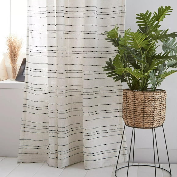Bouclair Off White Jocas Back-Tab/Rod-Pocket Curtain 52x84 in (132x213 cm)