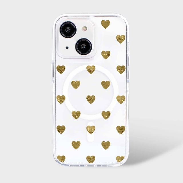 Caseco Mag-SafeiPhone 15 Gold Plum Heart Clear Case