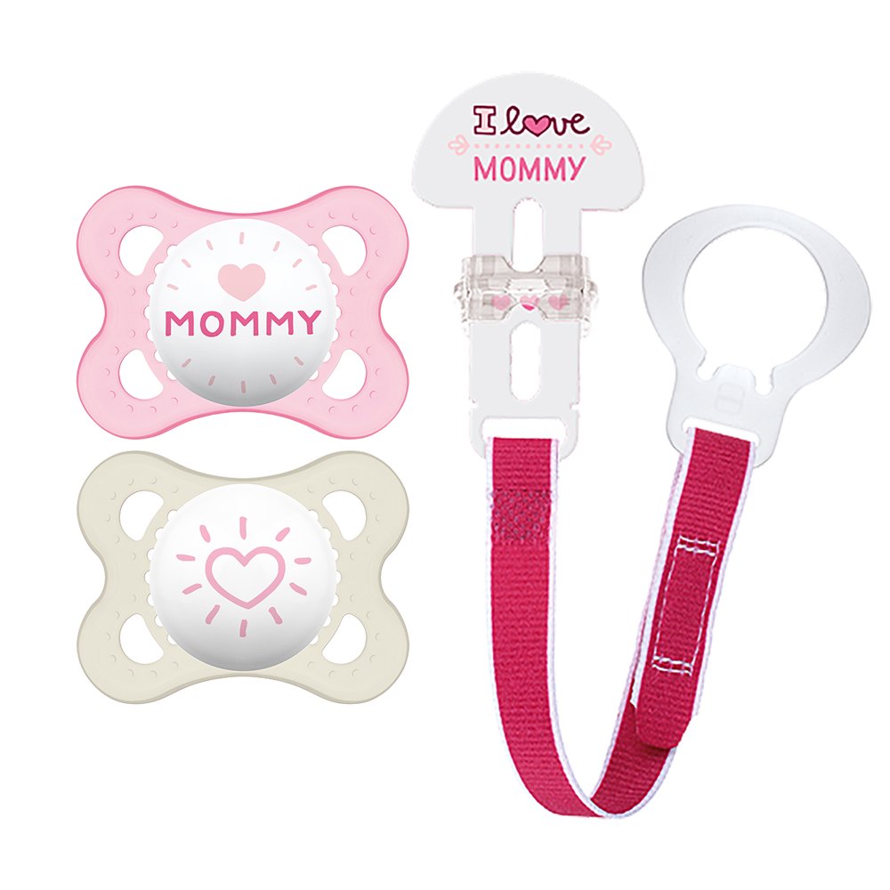 MAM I Love Mommy Pacifier and Clip Value Pack, 06 Months, Girl, 3 Pack