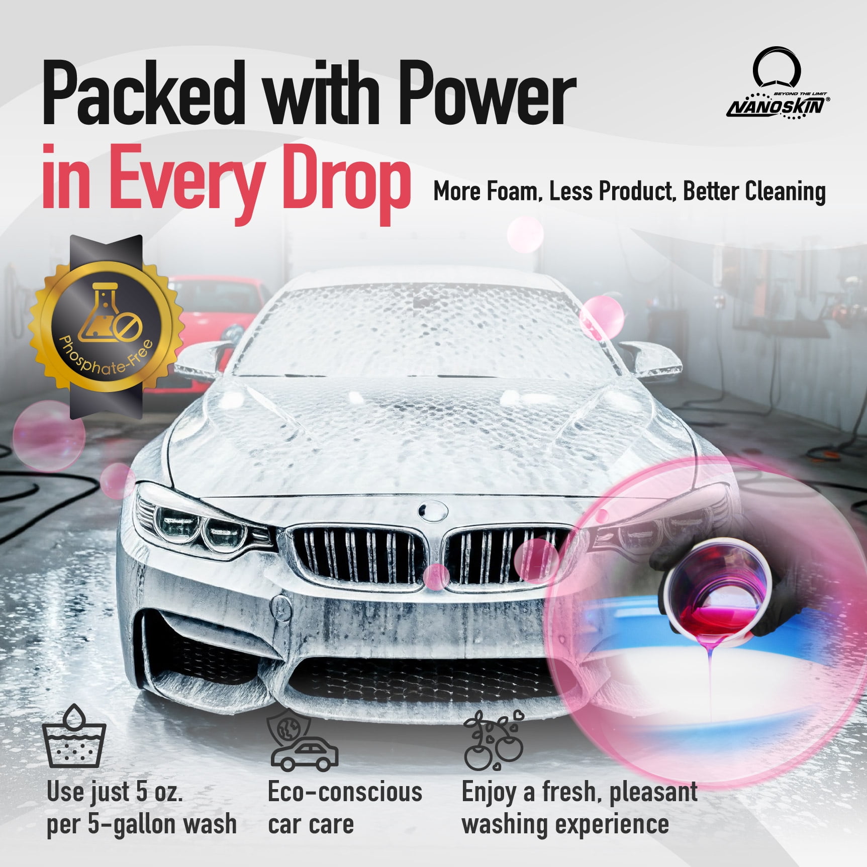 Nanoskin CHERRY SUDS Foaming Car Wash Shampoo 30 Gallons- Works with Foam Cannon, Foam Gun, Bucket Washes, Car Soap for Pressure Washer | Safe for Cars Trucks, Motorcycles, RVs & More | Cherry Scent
