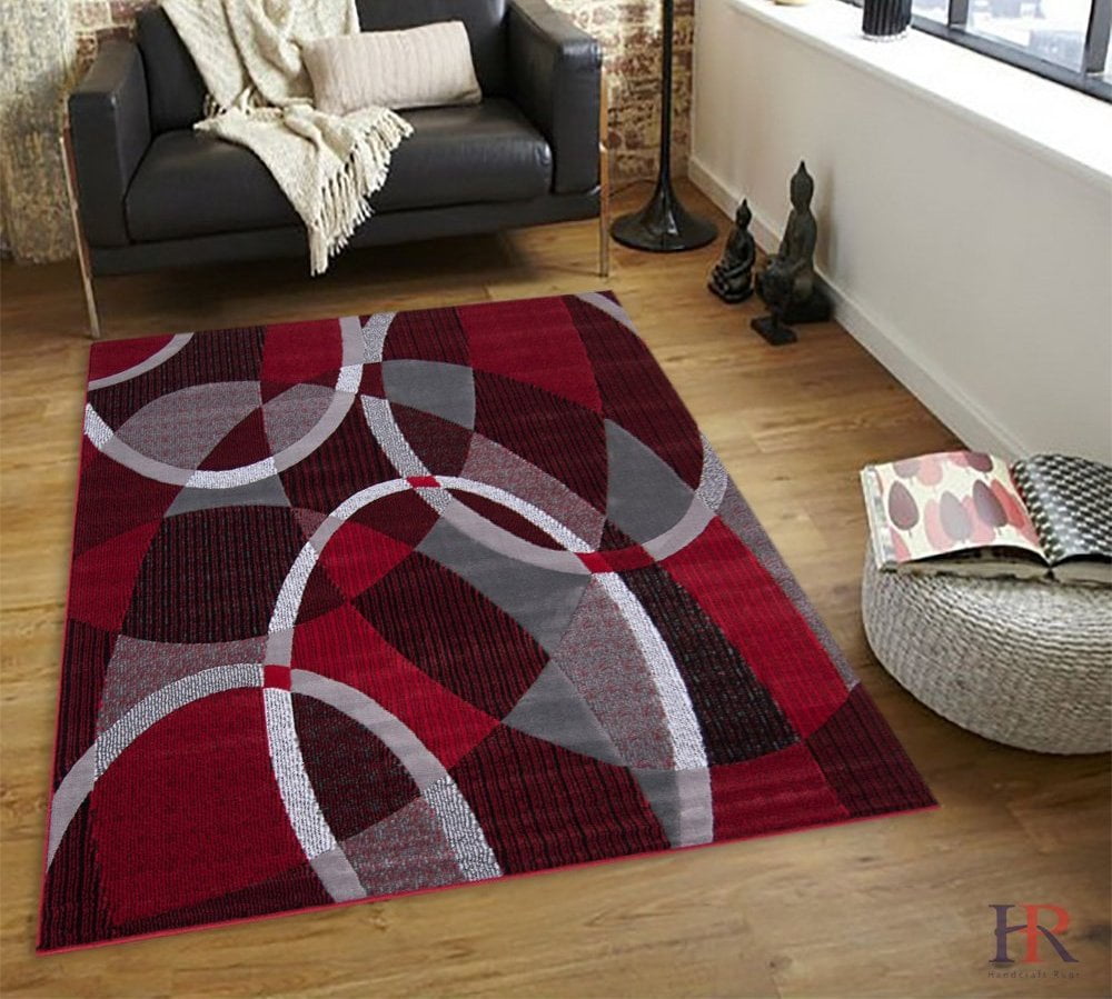 Handcraft Rugs Red, Grey, Silver, Black, Abstract Area Rug Modern