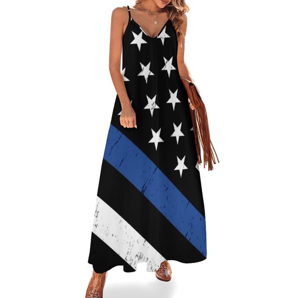 Nueva bandera de línea azul delgada de la policía sin mangas vestido de baile vestidos ropa
