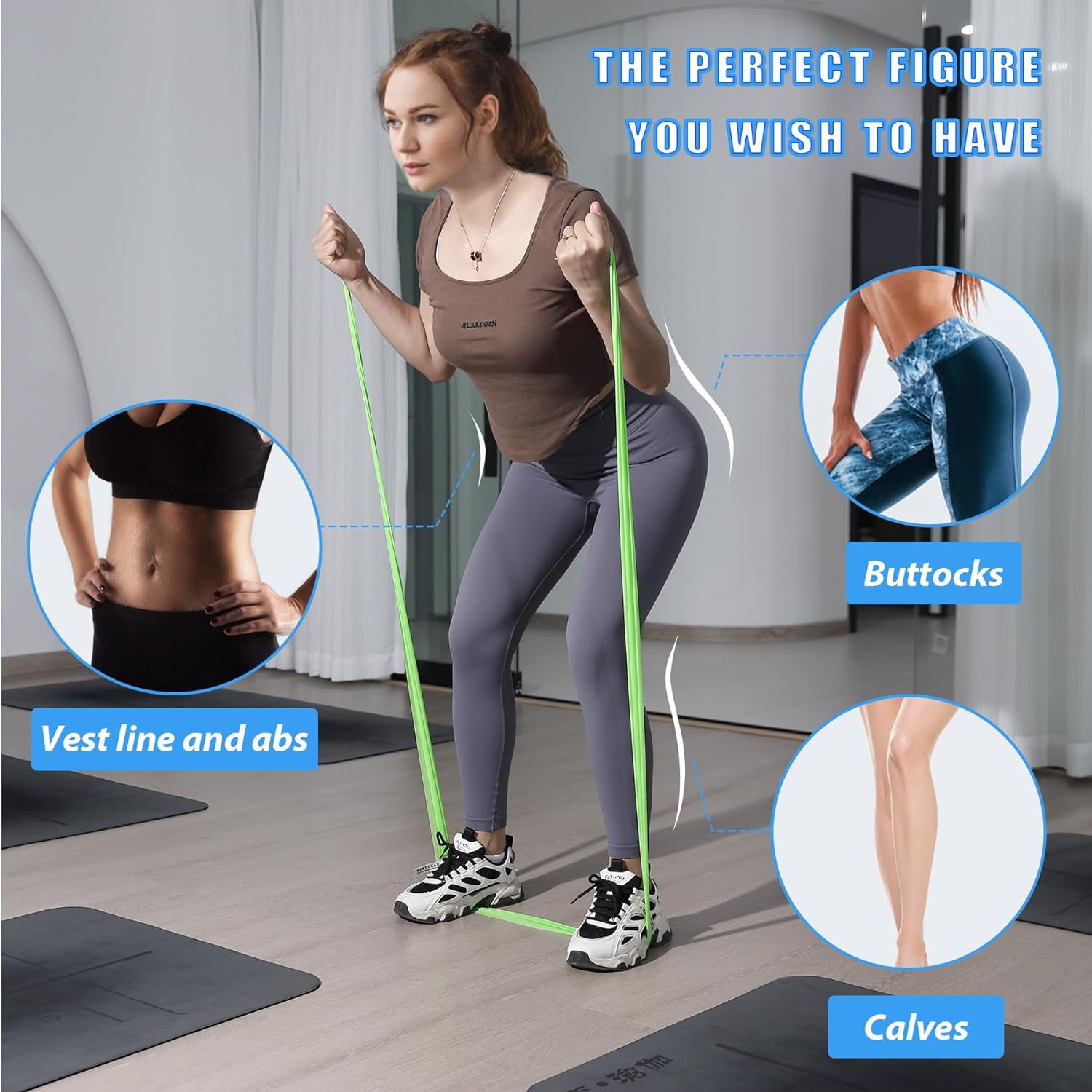 JJEAN-Resistance Bands for Working Out, Physical Therapy Bands, Latex Free Elastic and Exercise Bands Set for Stretching, Suitable for Rehab, Yoga, Pilates, Gym, Home Exercise