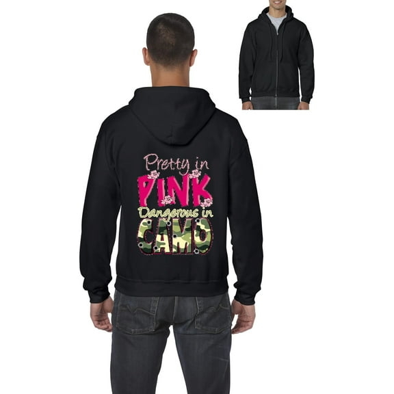 IWPF - Men's Sweatshirt Full-Zip Pullover - Pretty in Pink Dangerous in Camo