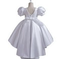 thumbnail image 4 of WMQPNNS Satin Flower Girl Dresses for Wedding Birthday Party, Beads Retro Pageant Dress Bowknot High Low Hem Dress Gown, Dress for Age 11-12 Years, White, 4 of 5
