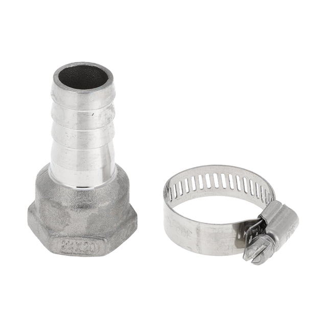 Accesorios de manguera de acero inoxidable 304 Unique Bargains 25/32" OD con conector hembra de rosca BSPT de 3/4" para aire, agua, aceite, gas, combustible, 1 juego tono plateado