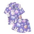thumbnail image 5 of Yuncity Womens Easter Pajamas Silk Satin 2 Piece Bunny Print Short Sleeve Button Shirt Tops Pants Pjs Loungewear Sleepwear Blue M, 5 of 5