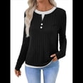 thumbnail image 1 of Camisetas Informales de Cuello Redondo y Bloques de Color para Mujer, de Larga y Corte Entallado, para Otoño Negro XL, 1 of 9