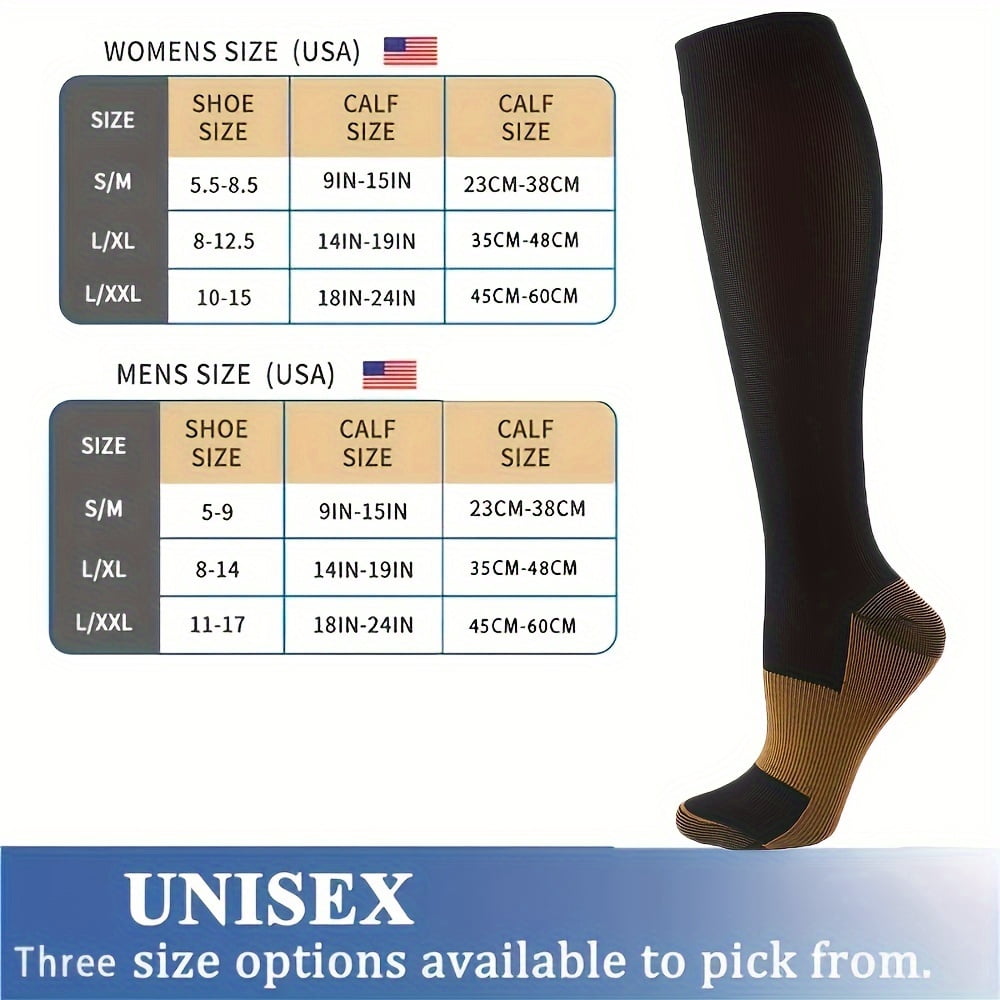 8 Pairs Copper Compression Socks for Men Women Knee Support Hose Medias De Compresion Para Mujer Nurse Nursing School Student Accessories for Work Leg Long Stockings Pregnancy Maternity Travel