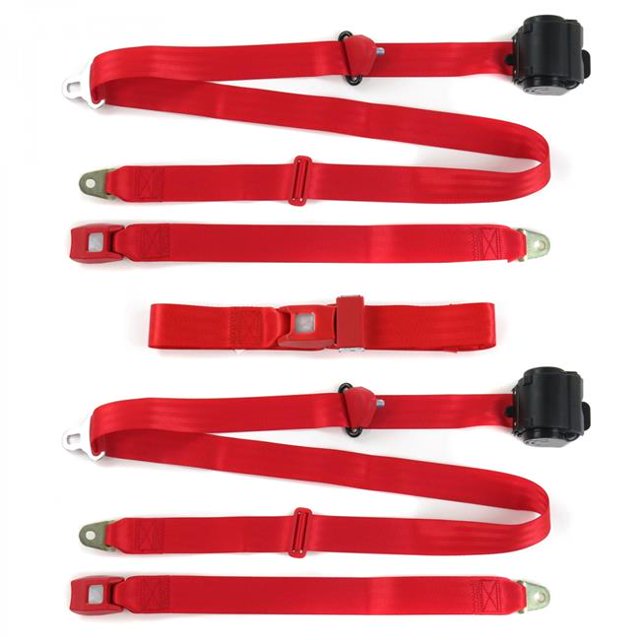 Ford Mustang 1964-1966 Standard 3 Point Red Retractable Bench Seat Belt Kit - 3 Belts
