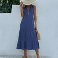 thumbnail image 4 of Wycnly Summer Dresses for Women Maxi Dresses for Women 2025 Beach Button up Loose Ruffle Swing Tank Long Dress Women Trendy Solid V-Neck Sleeveless Maxi Sun Dresses, 4 of 5