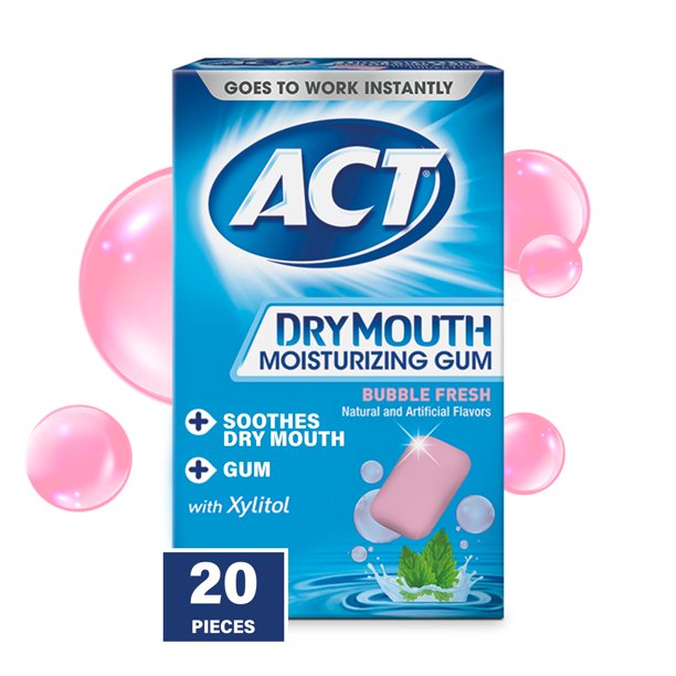 ACT Dry Mouth Gum, Bubble Fresh, 20 Pieces, Moisturizing Gum