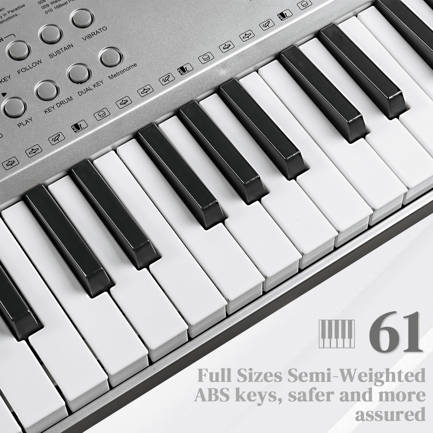 Hassch 61 Key Keyboard Piano with Stand, Bench, 3 Teaching Modes, Headphone, Microphone, Built In Speakers, Music Rest, LED Screen for Beginners, Silver