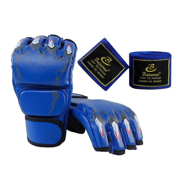 CUITING Gants de Boxe Demi-Doigt Gants MMA pour Combat Karaté Muay Thai Rouge