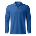 thumbnail image 5 of Men Casual Soild Zipper Top Shirt Turn Down Collar Blouse Long Sleeve Top Shirt Fashion Casual Shirt,Blue,L, 5 of 6