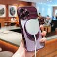 thumbnail image 4 of Allytech Clear Plating Case for iPhone 15 Plus with Glitter Paper, [MagSafe Compatible] [Full Camera Protection] Large Window Shockproof Soft TPU Cover with Kickstand for Women Girls, Darkpurple, 4 of 15