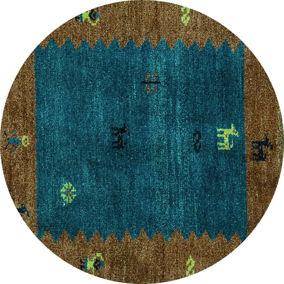 Ahgly Company Machine Washable Indoor Round Abstract Turquoise Blue Modern Area Rugs, 7' Round