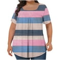 thumbnail image 2 of Frostluinai Womens Plus Size Tops Tunic Short Sleeve Striped Shirts Square Neck Pleated T Shirts Loose Fit Blouses Color Block Tees Gifts, 2 of 5