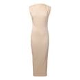 thumbnail image 5 of kamemir Women's Ruched Bodycon Dress Summer Casual Sleeveless Back Slit Elegant Club Evening Party Maxi Dresses(Beige,L), 5 of 6