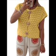 thumbnail image 3 of Suéter de Corta para Mujer, Cuello Redondo, Cárdigan de Punto de Crochet Calado, Camisas Casuales de Verano con Botones. Amarillo M, 3 of 8
