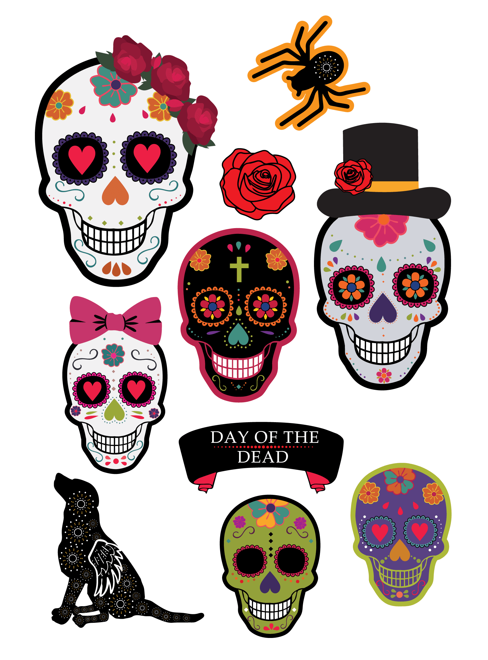 red sugar skull day of the dead Paper doll Vintage Halloween ornaments 