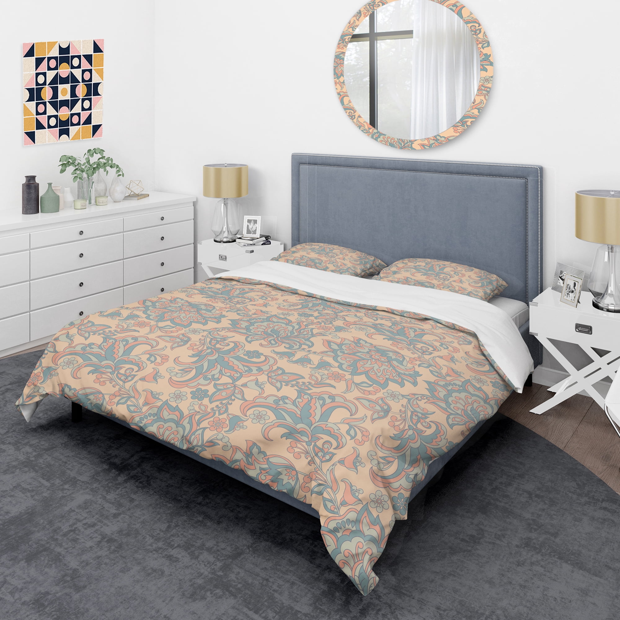 Designart 'Retro Indian Floral Batik II' Mid-Century Modern Duvet Cover Set