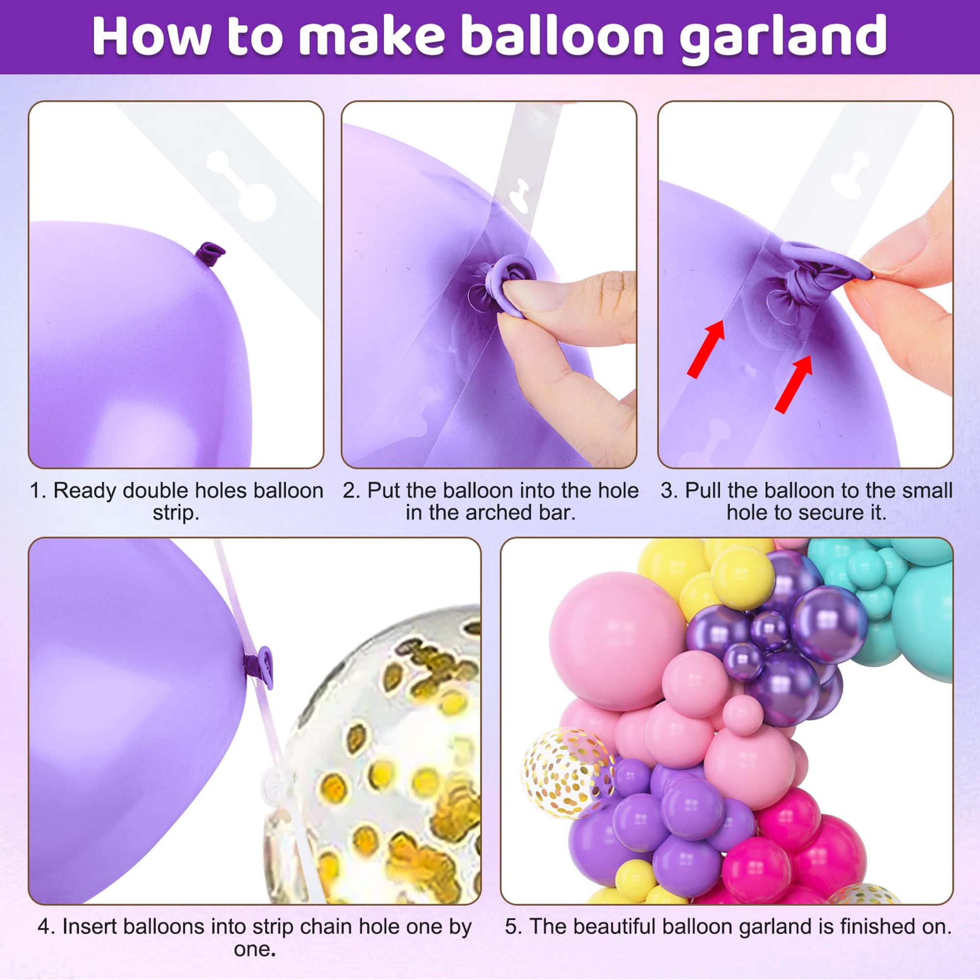 Party Balloon Garland Arch Kit, 153 Pieces In 18,12,10,5 Inch Sizes, Latex, Metallic, Confetti Balloons For Birthday, Engagement, Shower, Graduation Event, Purple, Blue, Pink, Teal, Yellow
