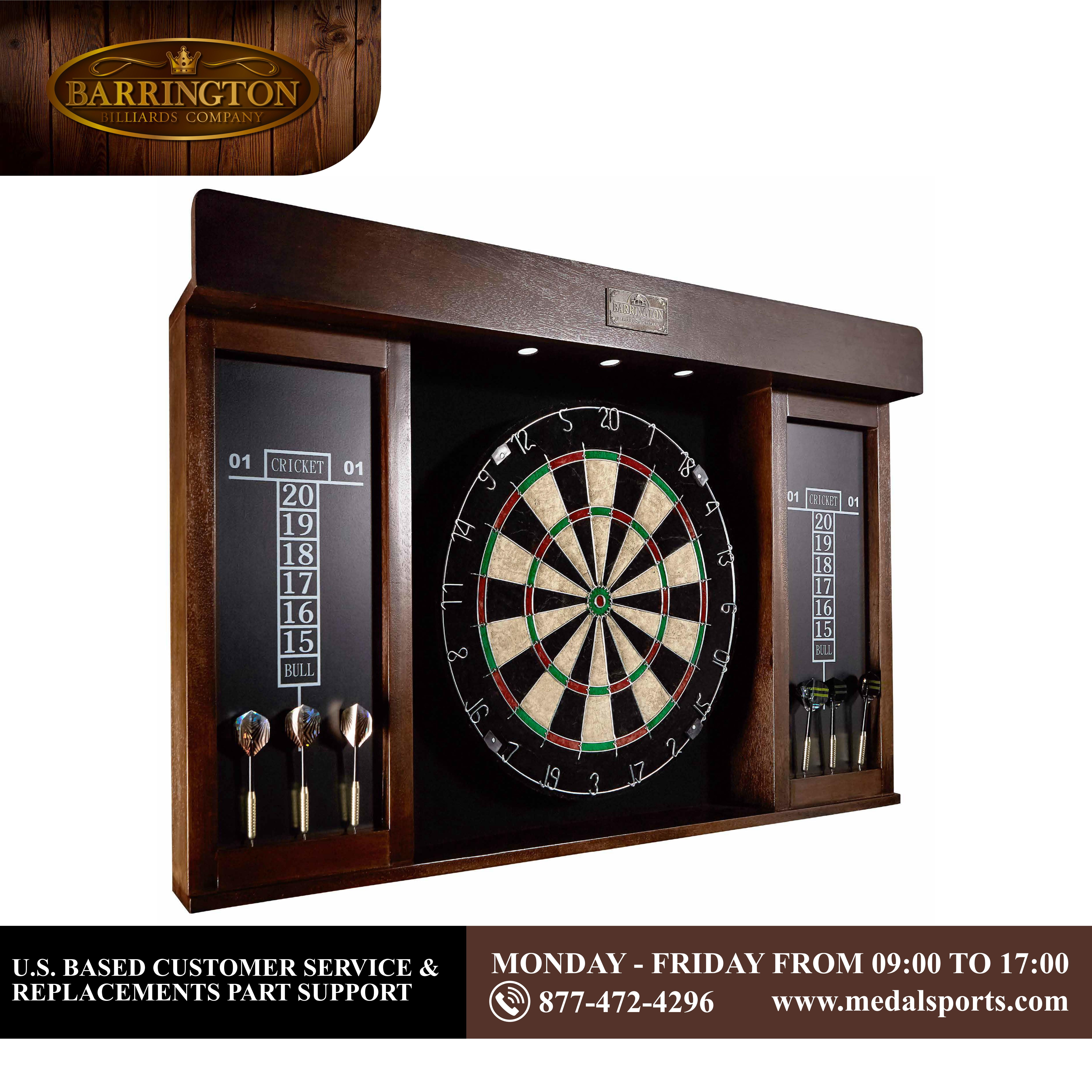 Black,Brown Dartboard Cabinet Set 40 Inches Wood Board with Electronic Led Light 