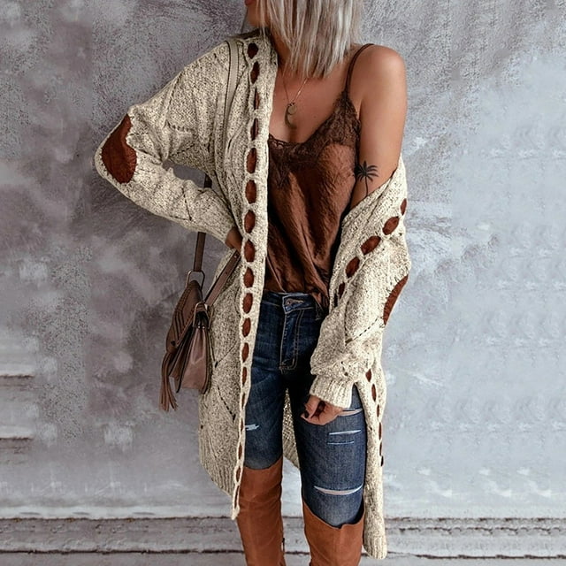 Puntoco Moda Mujer Manga Larga Casual Cárdigan Largo Abrigos Suéter Ropa de Abrigo Puntoco Puntoco-3362