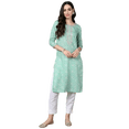 thumbnail image 4 of DWEEP SARA Kurta Droit pour Femmes en Mélange de Coton Vert Mer à Imprimé Bandhani – Tunique Indienne Traditionnelle / Manches 3/4 / Tenue Festive et Décontractée, TG-42, 4 of 9