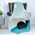 thumbnail image 4 of Whale Soft Flannel Fleece Throw Blanket, Smiling Happy Black Whale Swimming in the Wavy Sunny Ocean Cartoon Artwork, Cozy Plush for Indoor and Outdoor Use, 50" x 60", Black and Blue, by Ambesonne, 4 of 5