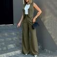 thumbnail image 2 of Womens Elegant Solid Color Suit Vest Tank Cardigan Pockets Tops Wide Leg Pants Suit Women Capri Pants Casual, 2 of 8