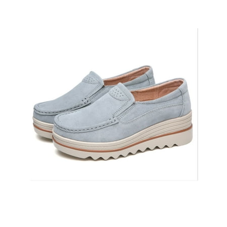 

Eloshman Womens Dress Shoe Comfort Loafers Mid Heel Wedge Loafer Work Non Slip On Walking Shoes Fashion Wedges Gray 7
