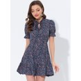 thumbnail image 2 of INSPIRE CHIC Robe Évasée à Volants à Fleurs avec Nœud en Mousseline à Manches Courtes Bouffantes pour Femme Bleu Foncé TP, 2 of 5