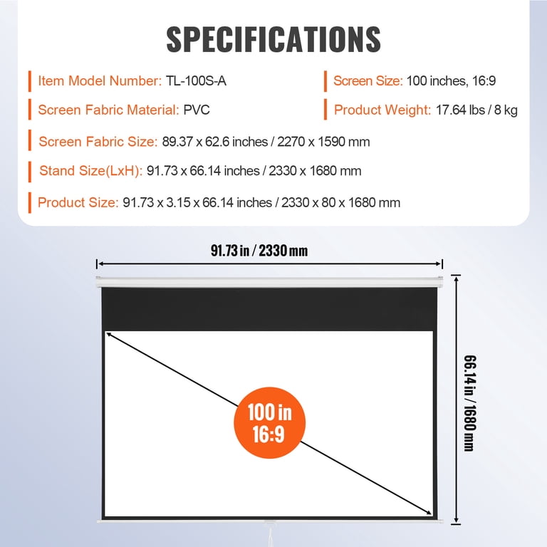 KFFKFF 100" Manual Pull Down Projector Screen 16:9 4K photo 5