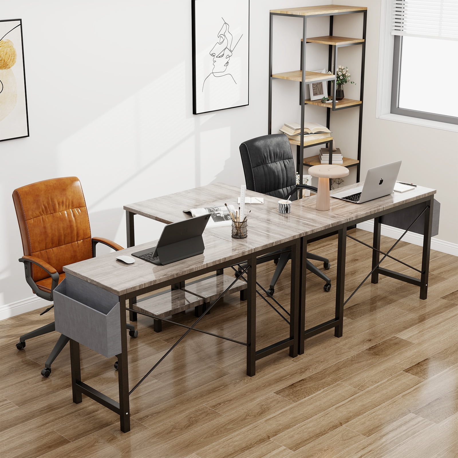 L Shaped Desk, 50 inch Reversible Corner Computer Desk with Storage Shelf & Side Bag, Home Office Working Workstation Gaming Table, Gray
