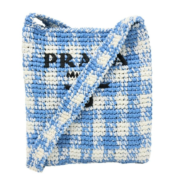 Pre-Owned Prada Embroidered Logo Yarn Raffia Crochet Tote Bag Multicolor